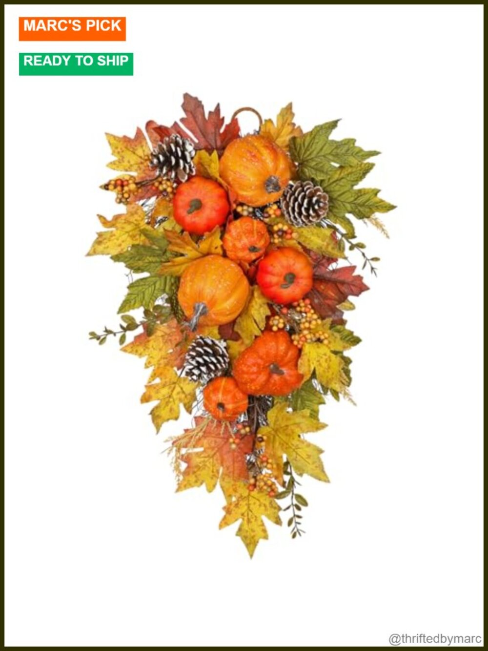 Fall Pumpkin Teardrop Swag 23.6 Inch Artificial Silk Floral Door Decor